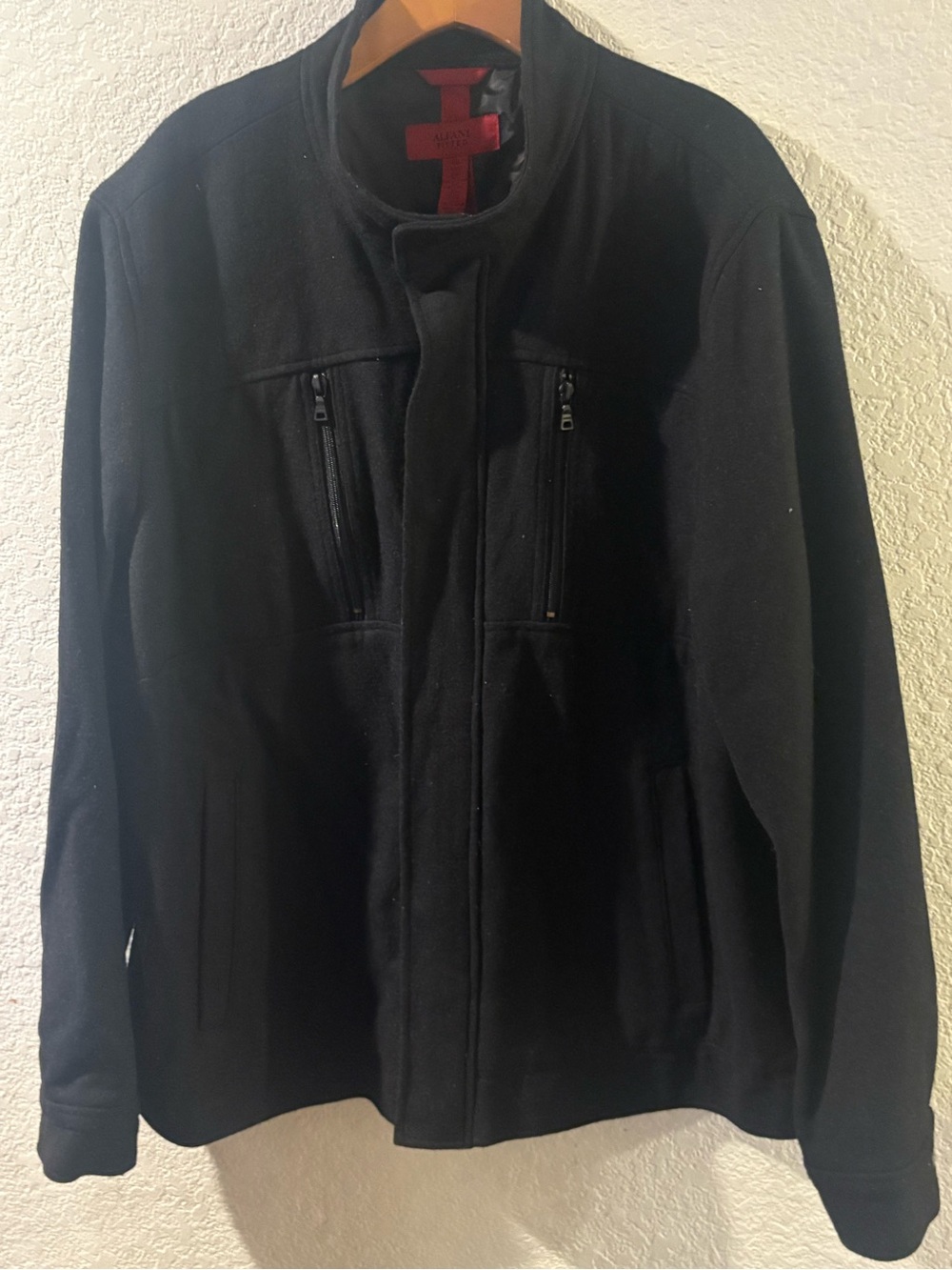 Alfani Black Men's Wool Blend Pea Coat with Zip Chest Pockets